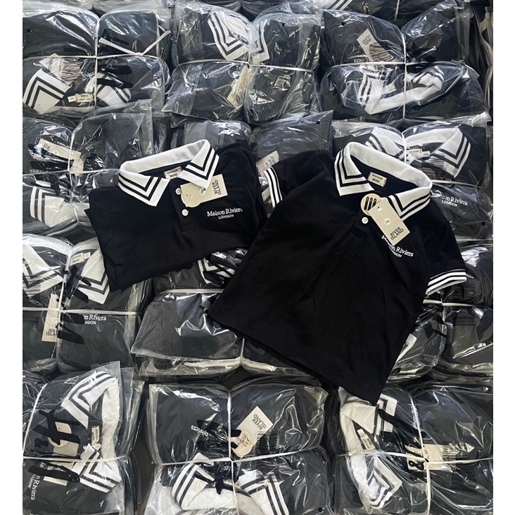 Áo polo cổ bẻ màu đen phối trắng cho bé