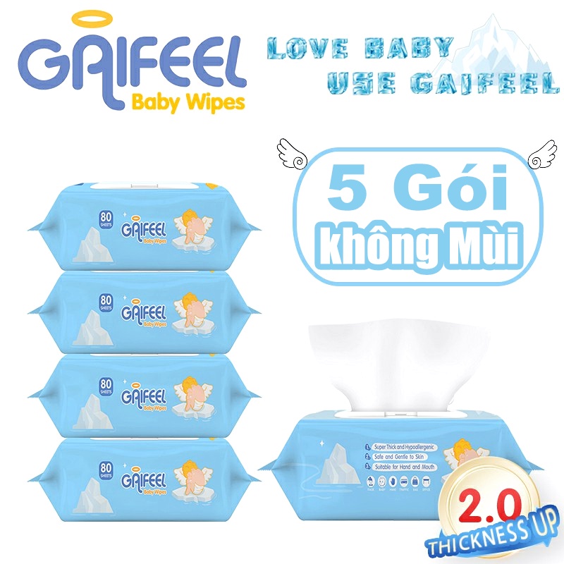 Set 5 gói/ 400 khăn giấy ướt GAIFEEL khăn ướt tiện lợi cho bé