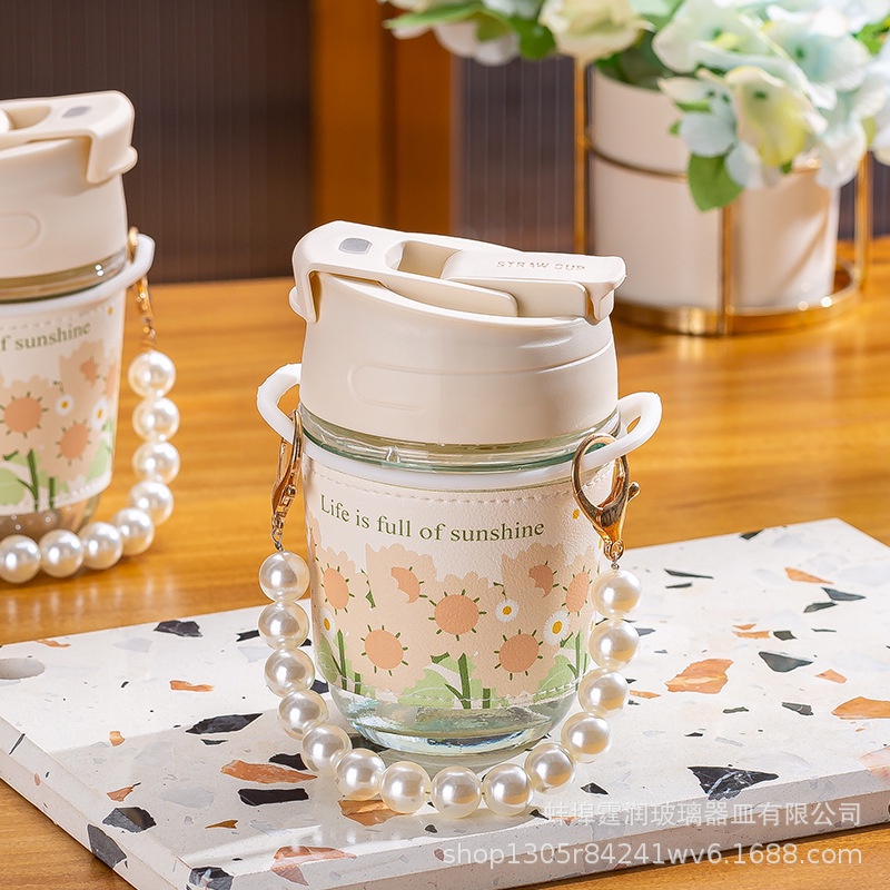 CỐC NƯỚC THỦY TINH CẦM TAY SIÊU PHẨM 2023,BÌNH NƯỚC THỦY TINH CÓ BAO DA DUNG TÍCH 350ML,BÌNH NƯỚC CUTE CHO CHỊ EM PHỤ N