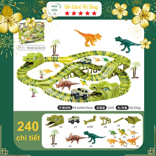 Bộ lắp ráp đường đua ô tô khủng long, đồ chơi lắp ghép đường ray khủng long cỡ lớn cho bé thoả sức sáng tạo