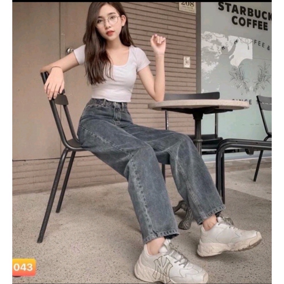 Quần Jean nữ ống rộng, lưng cao phong thái Retro Jean xanh, xanh nhạt, xám khói [Có Bigsize]- Jean Baggy_G09 | BigBuy360 - bigbuy360.vn