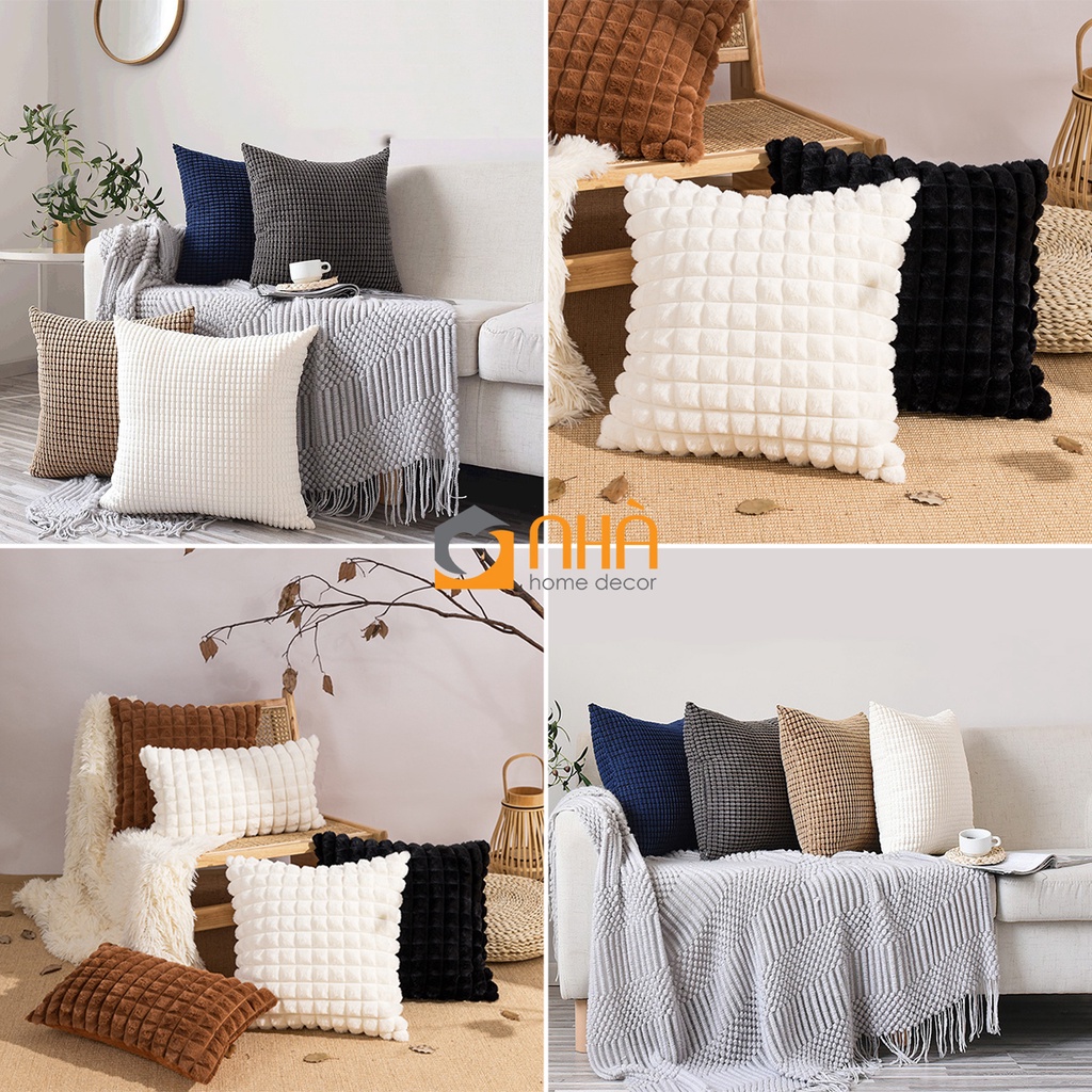 Gối Tựa Lưng, Gối Sofa Nhung Dập Caro Sang Trọng