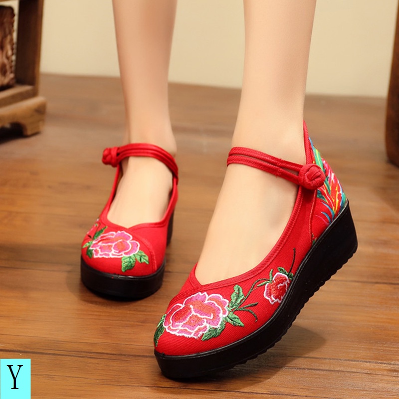 Giày Vải Đế Dày Thêu Họa Tiết Phong Cách Trung Hoa Cổ Điển Cho Nữ