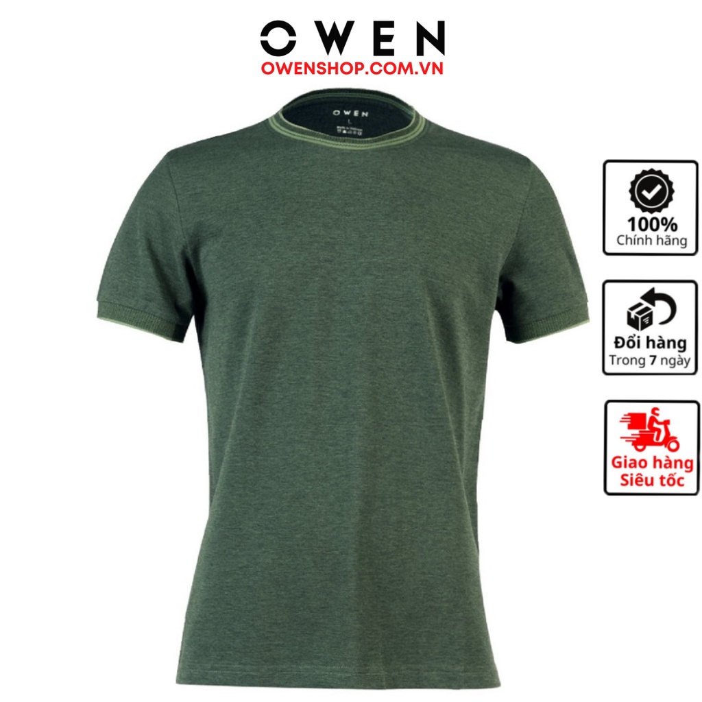 Áo thun nam ngắn tay OWEN TSN220399 phông dáng body fit cổ tròn T-shirt vải cotton nhẹ mát cao cấp màu đen phối xanh lá