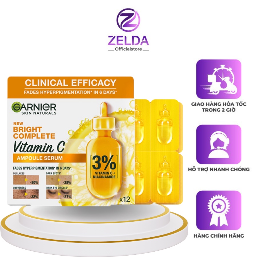 Dưỡng chất cô đặc làm mờ quầng thâm & thâm mụn Garnier VitaminC Ampoule Serum 1.5ml x 12 Zelda Store