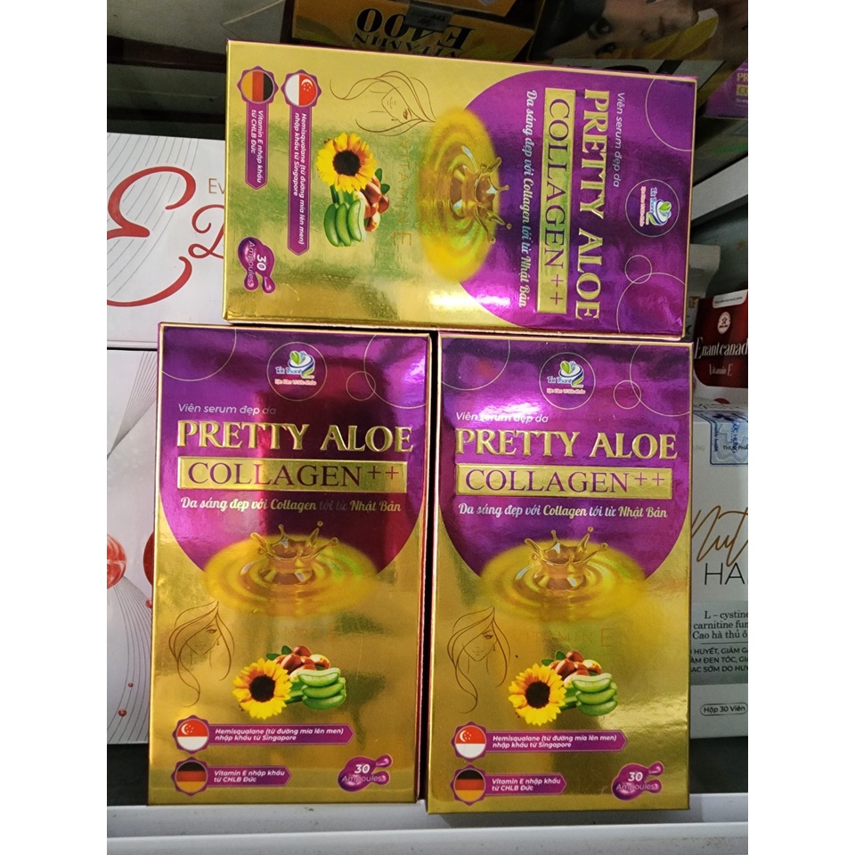Vitamin E bôi Pretty Aloe collagen ++ từ tinh dầu lô hội, dầu dừa, jojoba giúp dưỡng ẩm, mờ thâm nám tàn nhang