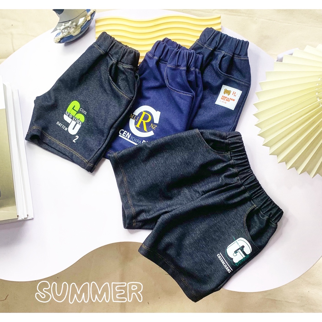 Quần đùi cho bé chất liệu thun cotton giả jean co giản 4 chiều từ 10-38kg