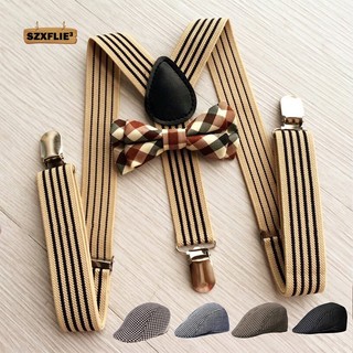 [Szxflie3] Bé trai Trẻ em Juniors Suspender Y- owtie + Mũ bóng chày Houndstooth