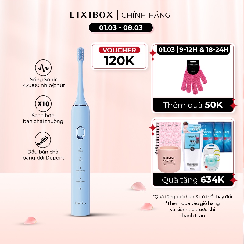 Bàn chải điện Halio Sonic SmartClean Electronic Toothbrush - Xanh Sky blue