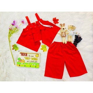 Bộ Lụa Dây Phối Nơ Quần Lửng Bé (6-18kg) (giao màu ngẫu nhiên)