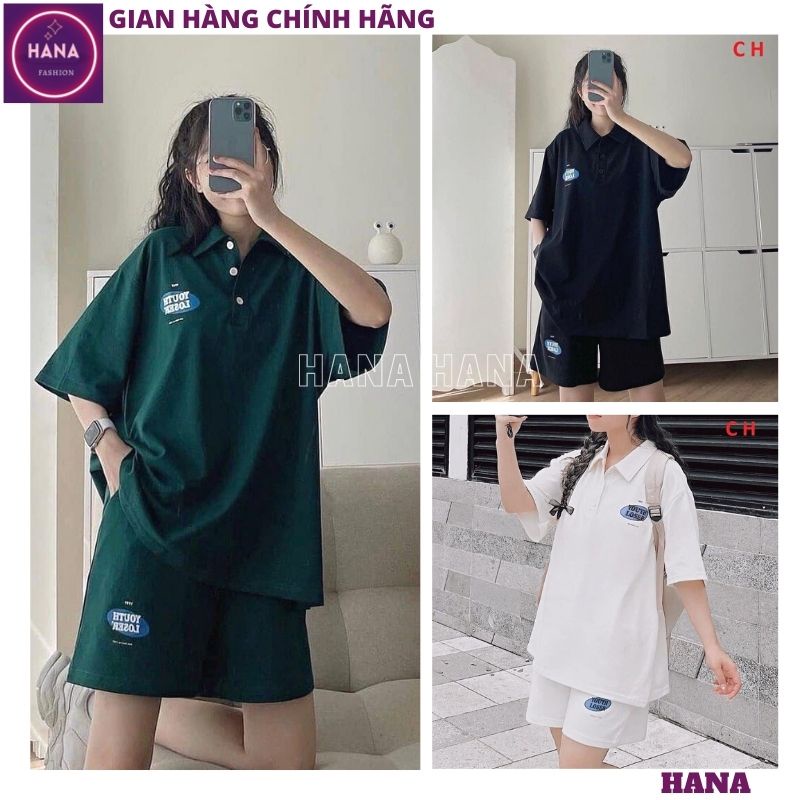 Set bộ đùi thể thao cổ sơ mi tay lỡ nam nữ unisex, Đồ bộ thun mặc nhà áo ngắn quần soc chất đẹp co giãn thoải mái - HANA