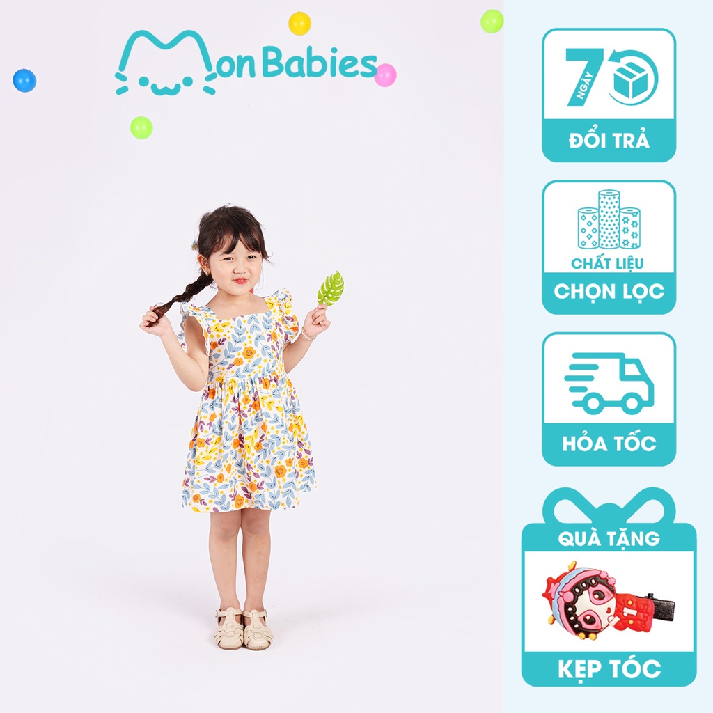 Váy hè cho bé gái chất cotton thoáng mát, họa tiết xinh xắn, cho bé từ 2,3,4,5,6,7,8,9,10,11 tuổi MonBabies MV2233
