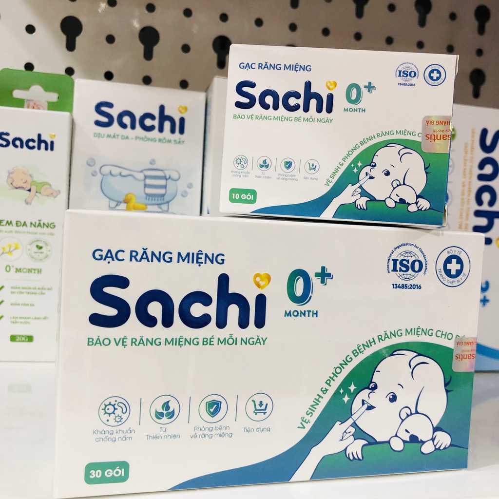 Gạc rơ lưỡi, vệ sinh răng miệng Sachi cho bé từ sơ sinh - Hộp 30 gói