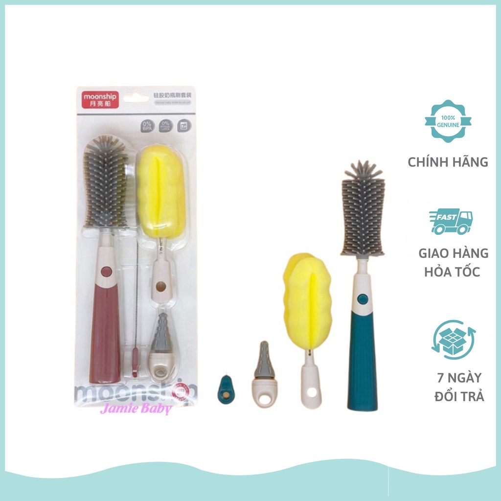 Cọ rửa bình sữa Moonship, bộ cây rửa bình sữa 4 tiết đa năng, jamiebaby chăm sóc trẻ sơ sinh