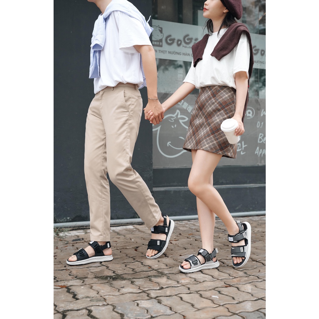 Giày sandal nam nữ unisex Buenas Sport SD-2628 màu đen - ghi học sinh quai hậu đế cao 3 phân