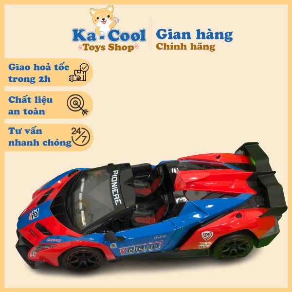 Đồ chơi xe điều khiển từ xa L.amborghini có pin sạc kèm theo, tay lái dạng vô lăng tròn dùng 3 pin AA 3688-S69A