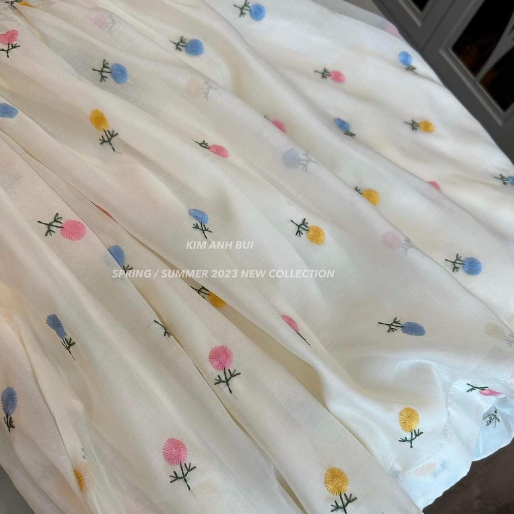 Set Váy 2 Dây Tiểu Thư Voan Tơ Thêu Hoa Nhí 2 Lớp Kèm Quần Sooc Đùi Ống Rộng Freesize