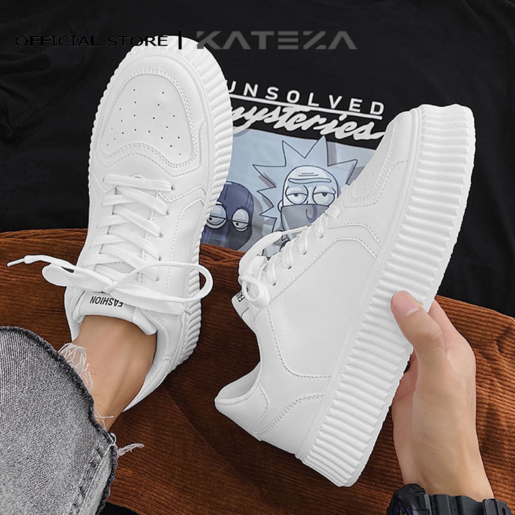 Giày thể thao nam KATEZA66 trắng đế cao unisex cao cấp đế răng cưa phong cách năng động trẻ trung