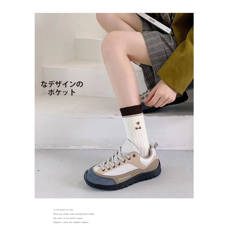 (5đôi ）Tất nhật dễ thương tất cổ cao nam nữ, tất nữ nam nhún chất liệu cotton mềm thoáng mát dễ phối đồ