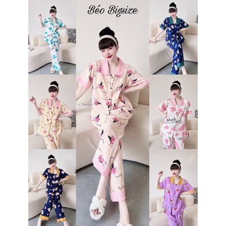Đồ Bộ Pyjama Bigsize -Béo Bigsize Tay ngănBigsize Cao Cấp Kiểu Dáng Đẹp Vải Satin Lạnh Mặc Cực Thích