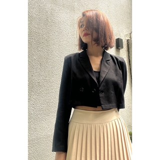Kathryn.thecitilook- Áo blazer dáng Croptop vạt chéo đen S | M -Croptop blazer