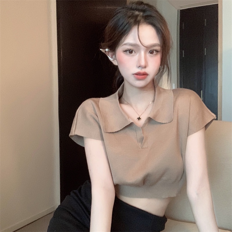 ZHELIHANGFEI Áo thun polo nữ tay ngắn thời trang Hàn Quốc