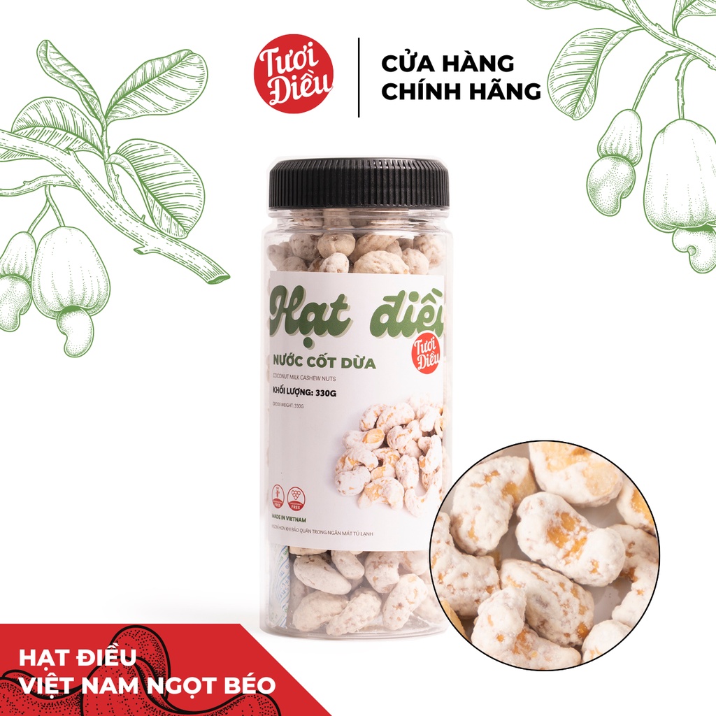 Hạt điều nước cốt dừa Tươi Điều 330g (hạt điều Bình Phước nguyên hạt)