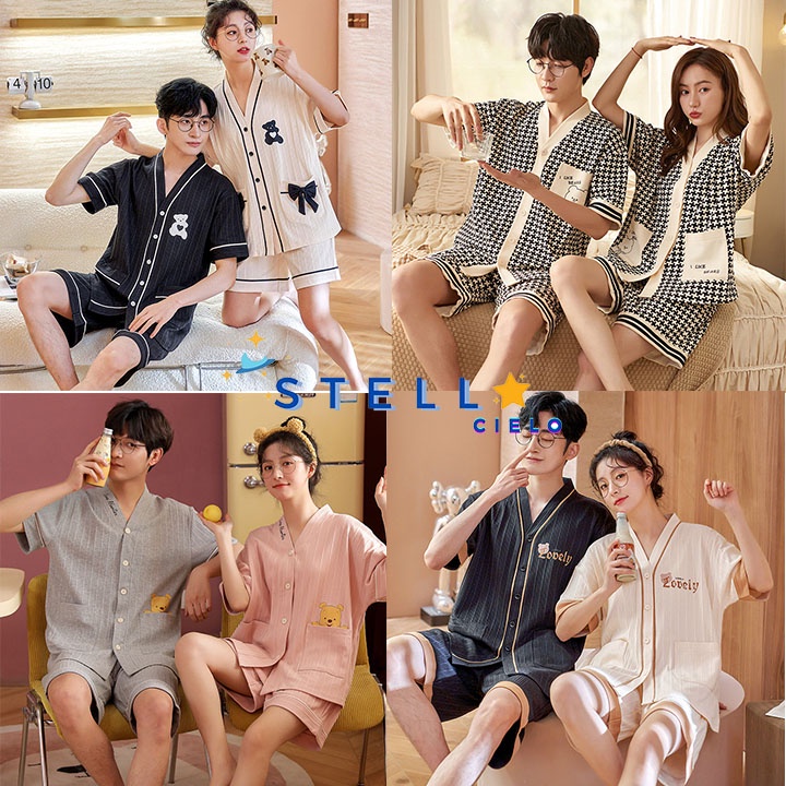 Bộ Đồ Ngủ Cặp Đôi Mặc Ở Nhà Vải Cotton Quần Áo Cặp Nam Nữ Cộc Tay Đùi Ngắn Mùa Hè Đi Chơi Biển Ra Ngoài BODODOI06
