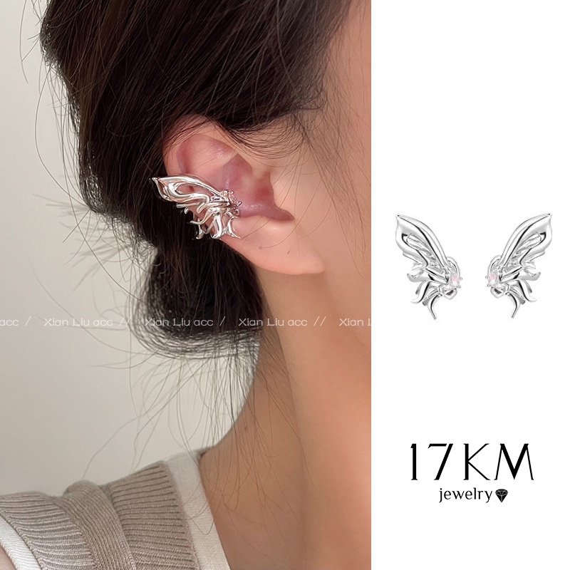 Khuyên tai 17KM mạ bạc hình bươm bướm thời trang dành cho nữ