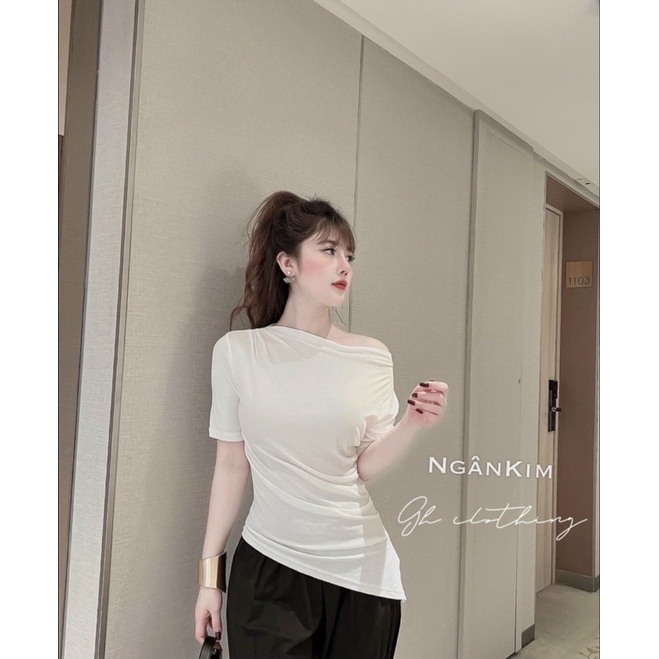 Áo Lệch Vai Rúm Eo ,vạt lệch , Áo Kiểu Nữ Lệch Vai Sẻ Điệu Đà B65