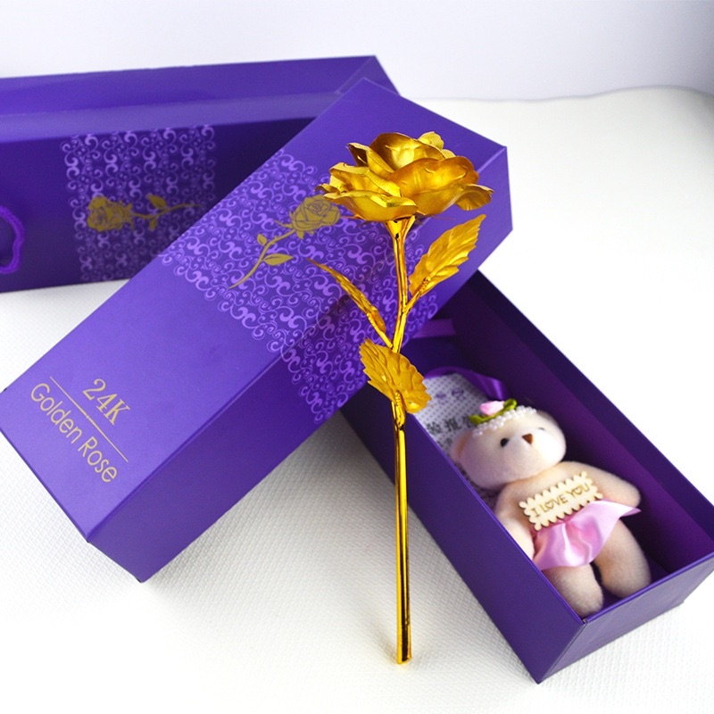 Hoa Hồng Mạ Vàng 24k, Hộp Quà Tình Yêu Hoa Hồng Sáp Vĩnh Cửu Vàng 24k, Hộp Quà+ Túi Xách+ Hoa+ Thiệp