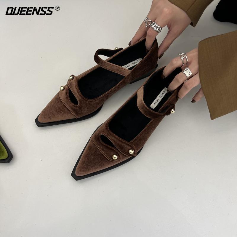 Giày Búp Bê Mũi Nhọn Đế Bằng Chất Liệu Nhung Cao Cấp Thời Trang Theo