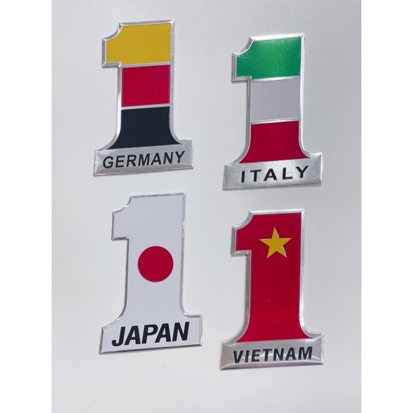 Tem nhôm số 1 cờ Việt nam, japan… size lớn 12x8cm, có sẵn keo dán phía sau