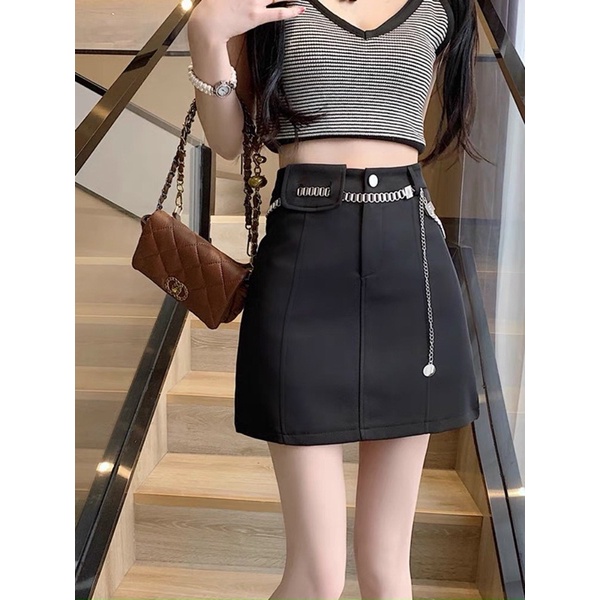 CHÂN VÁY KAKI KÈM ĐAI XÍCH TÚI VÍ HÀNG QC MS17268