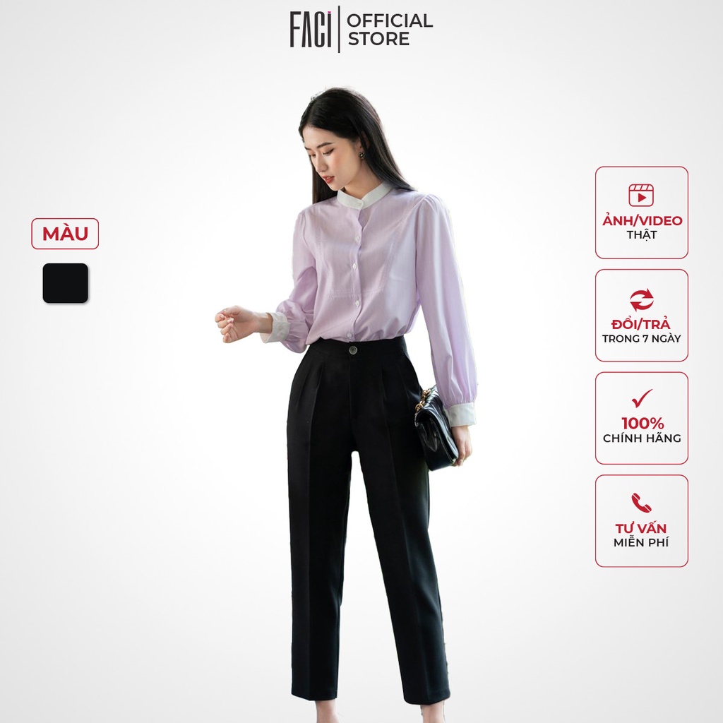Quần Nữ FACI Bonnie Kiểu Baggy Xếp Ly Bụng Vải Đũi Xước Hàn Dáng Công Sở Đi Học, Đi Làm Đơn Giản FA118