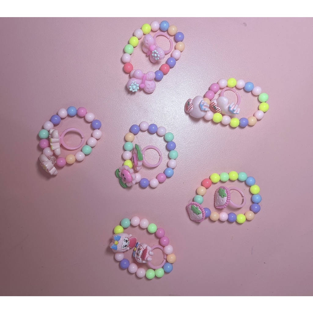 Vòng tay kèm nhẫn chuỗi hạt nhiều màu cho bé đáng yêu