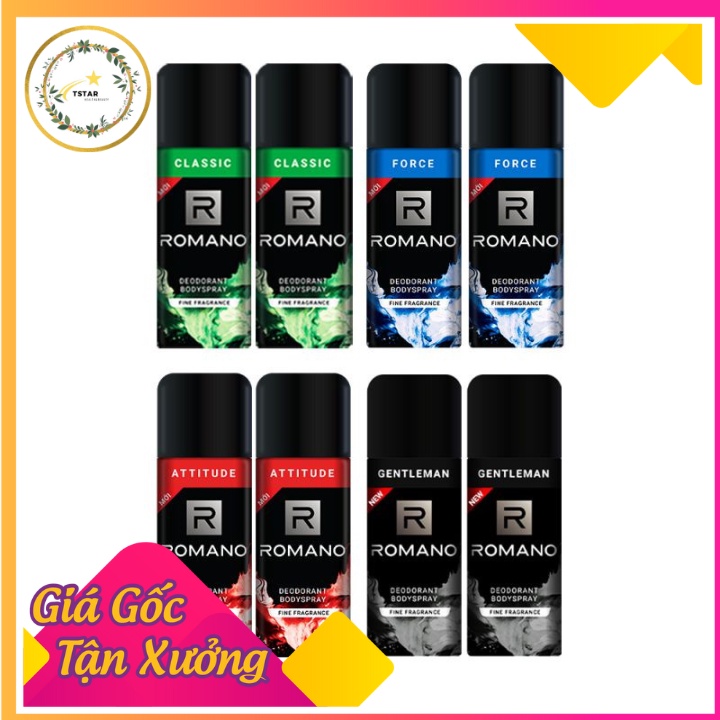 Combo 2 Xịt Toàn Thân Ngăn Mồ Hôi và Mùi Cơ Thể Romano Attitude/Gentleman/Force/Classic 150ml/chai-Shop Mĩ Phẩm
