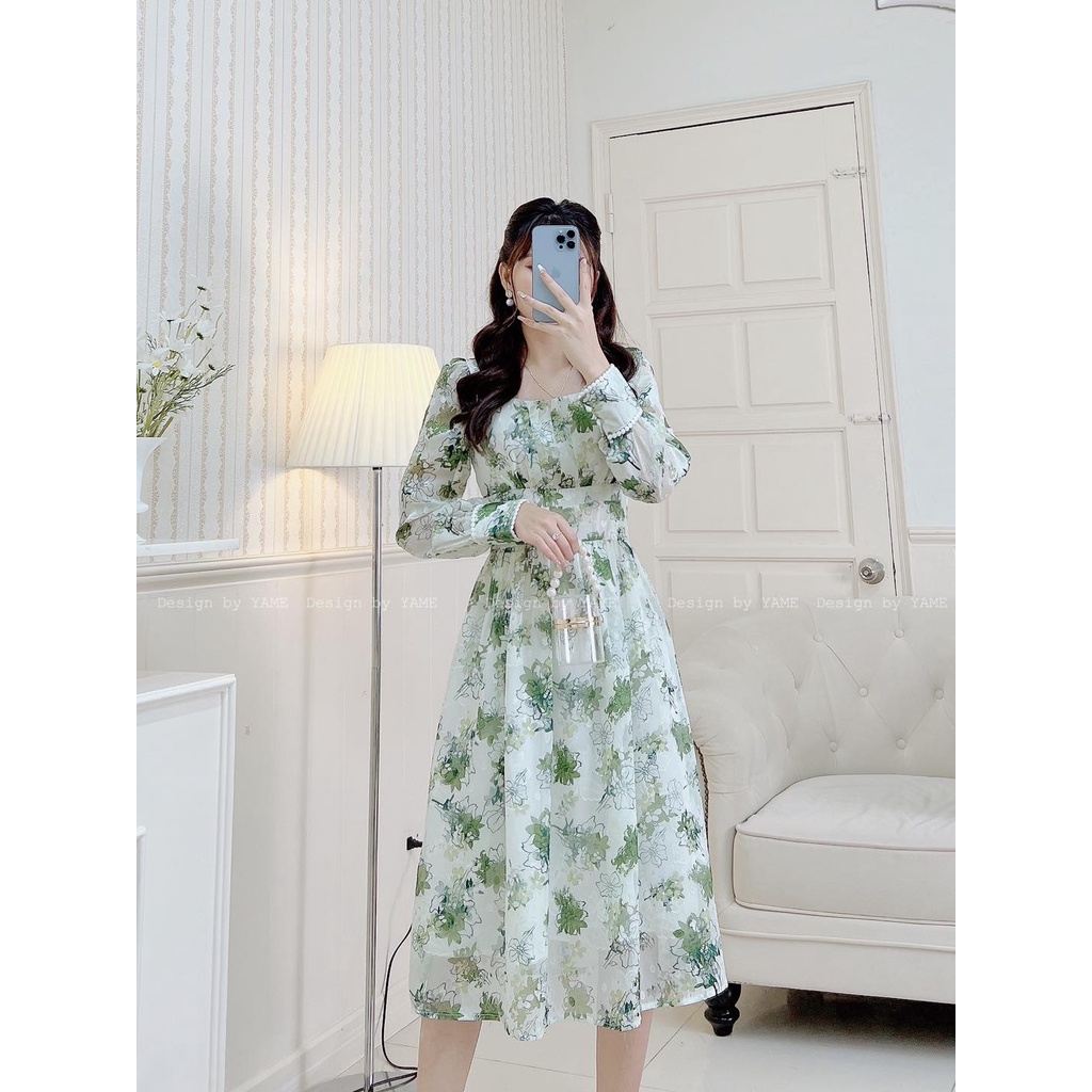 Váy hoa nhí tay bo viền ren YV147 Laura Dress YAME