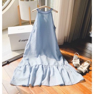 ĐẦM MAXI SUÔNG XANH CỔ YẾM ĐUÔI CÁ