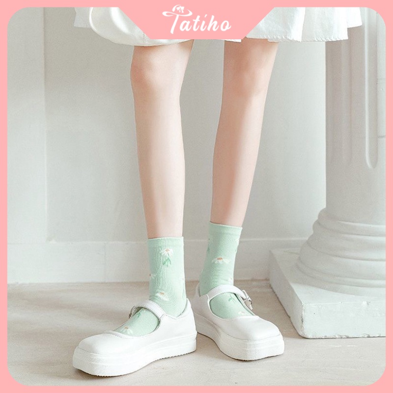 Vớ tất unisex nữ cổ cao chất liệu Cotton mềm mịn họa tiết dễ thương phong cách tiểu thư thời trang Hàn Quốc - mã TV039