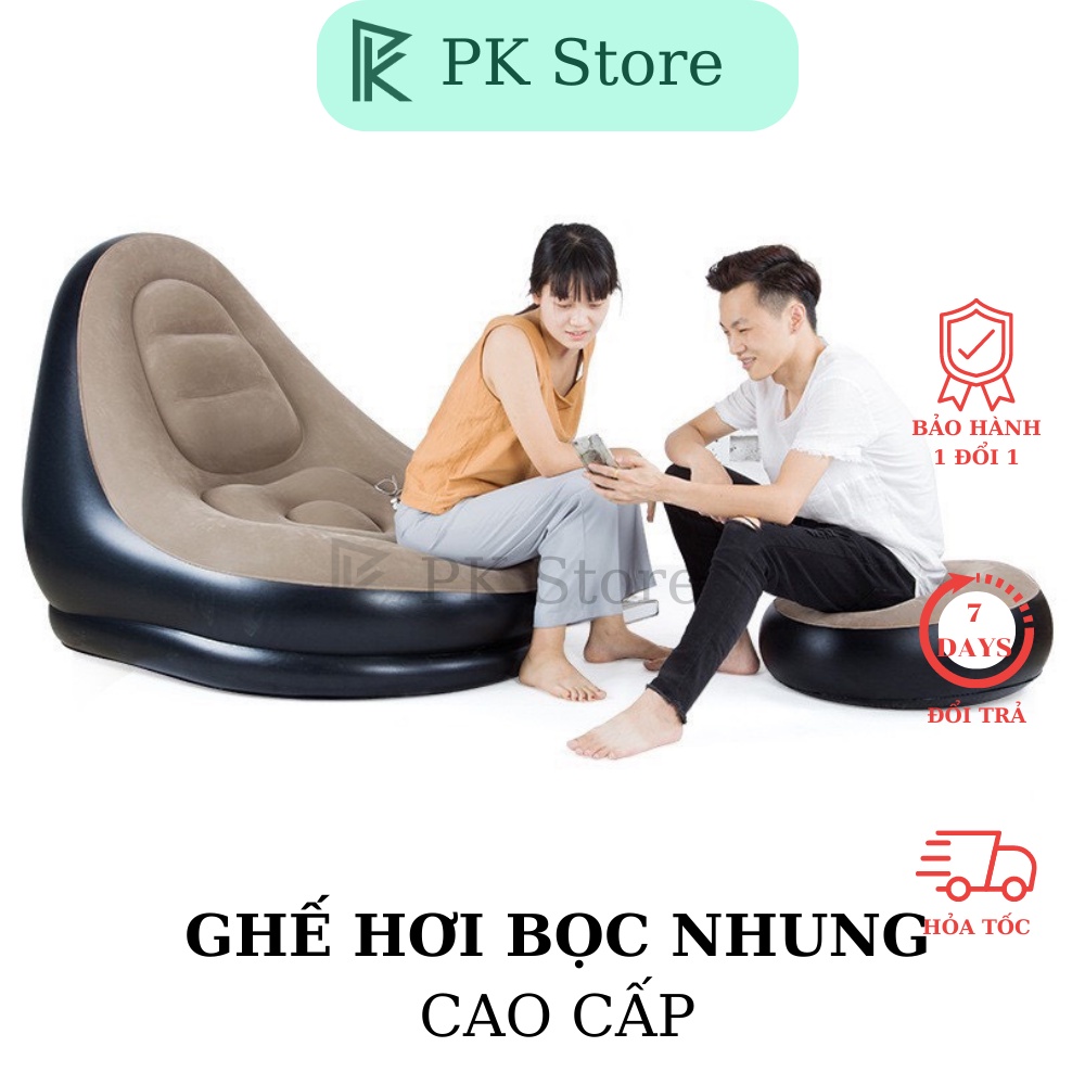[TẶNG BƠM] Ghế hơi tựa lưng bọc nhung - Ghế bơm hơi tựa lưng intex 68564 - Sofa hơi nằm thư giãn -PK-STORE | BigBuy360 - bigbuy360.vn
