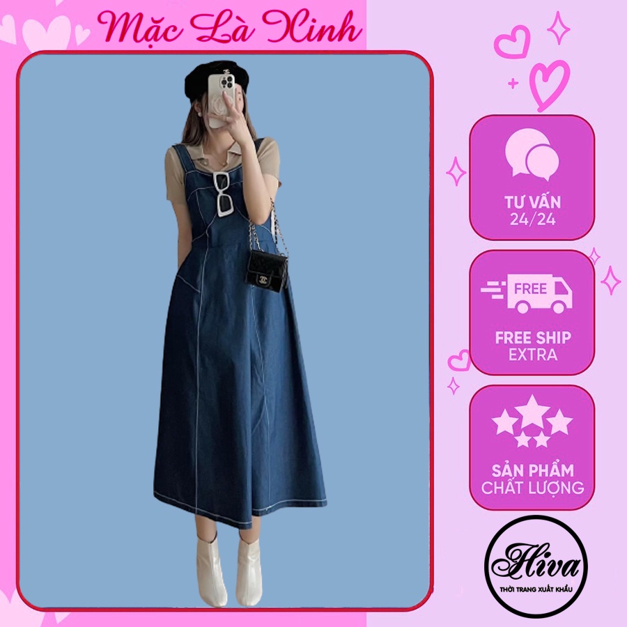 Váy đầm yếm 2 dây bản to babydoll đi du lịch biển body chất jean thô mịn dáng dài ulzzang form rộng croptop
