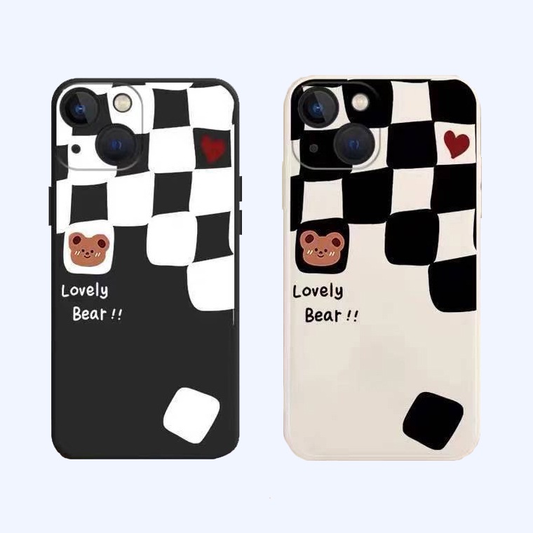 Ốp lưng dẻo iPhone hình họa tiết caro nửa trên cho 14/13/12/11 Mini ProMax Pro/ Xs Max/ XR 7 SE e4074