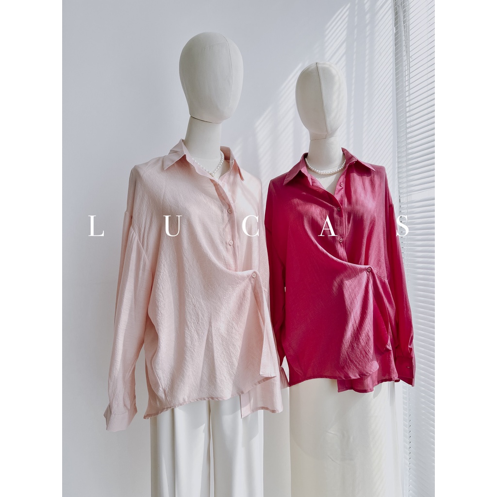 Áo sơ mi cổ đức tay dài dáng basic