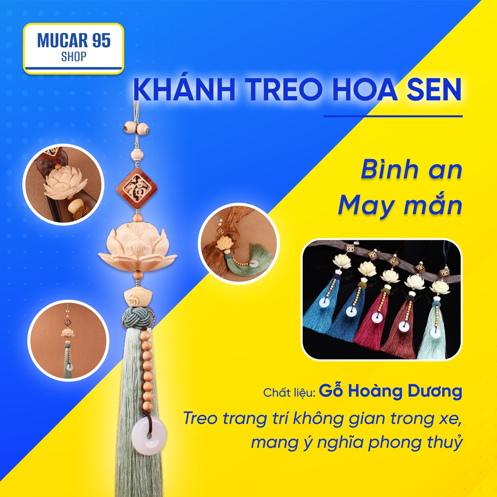 Khánh Liên Hoa Sen Trang Trí Xe Hơi , Dây Treo Sen Gỗ Hoàng Dương Trang Trí Ô Tô