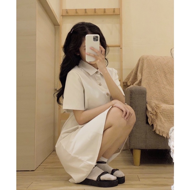 Đầm cổ sơ mi cài cúc dáng xoè - D240