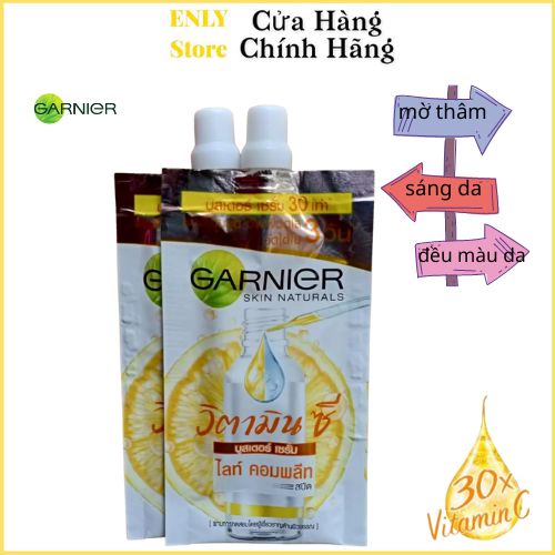 Tinh chất dưỡng trắng da mờ thâm Garnier Skin Naturals 30x Vitamin C gói 7.5ml