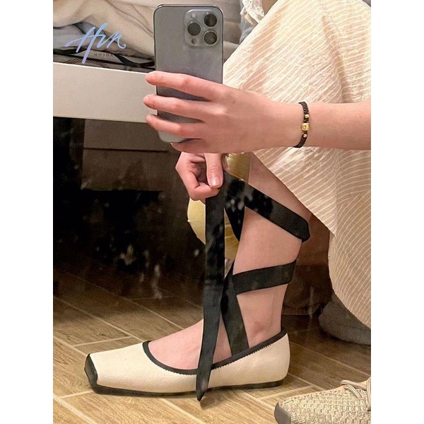 Giày Múa Ba Lê Đế Mềm Mũi Vuông Đan Dây Chéo Thời Trang Mùa Xuân 2023