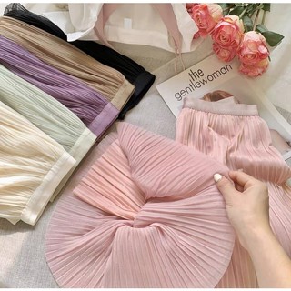 Chất váy maxi xếp ly tơ