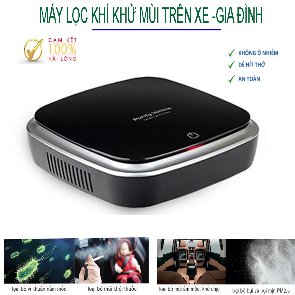 Máy lọc không khí ô tô, máy khử mùi xe hơi, chống say xe, màng HEPA lọc bụi mịn PM2.5, xông tinh dầu, BH 12 tháng